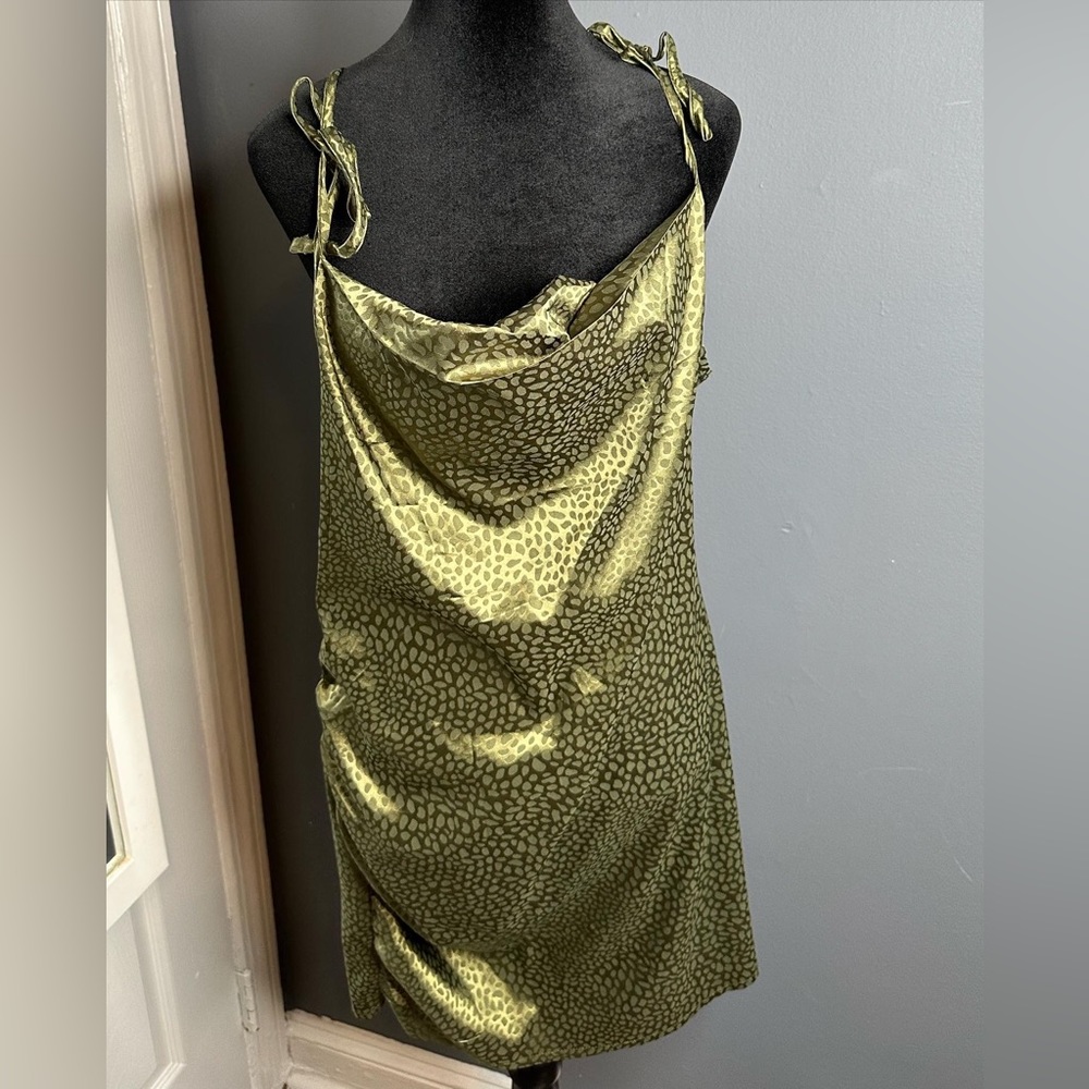 Green animal print cowl neck dress